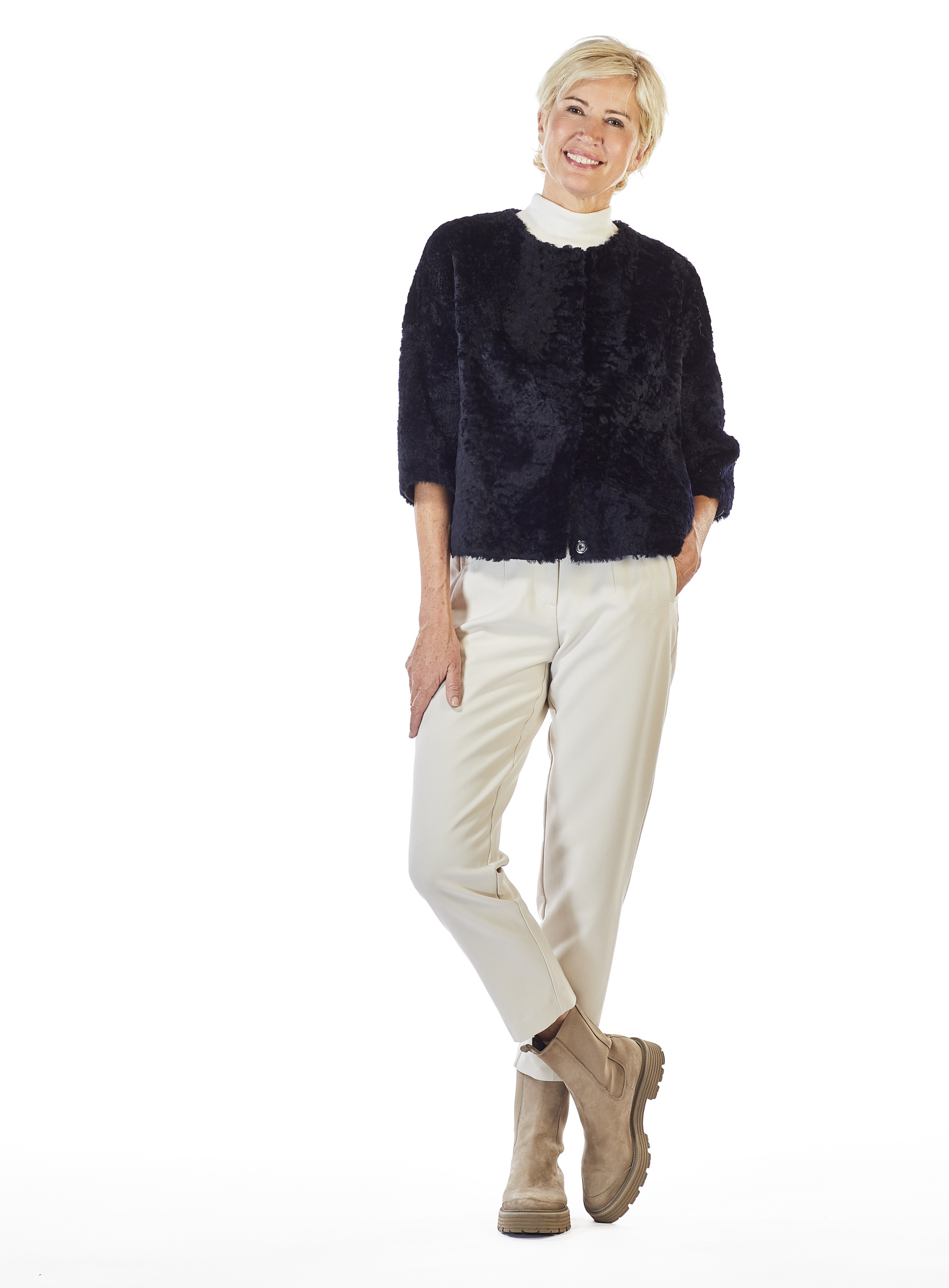 Lammfell Wendejacke mit 3/4 Ärmel dunkelblau