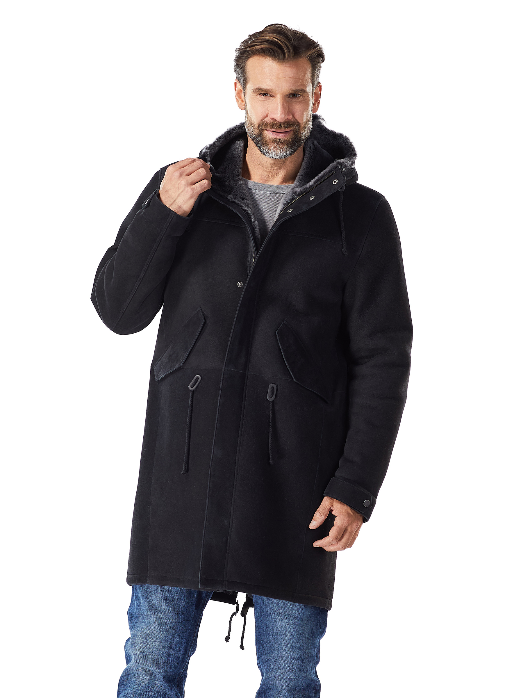 Merino Lammfell Herren Parka schwarz brisa