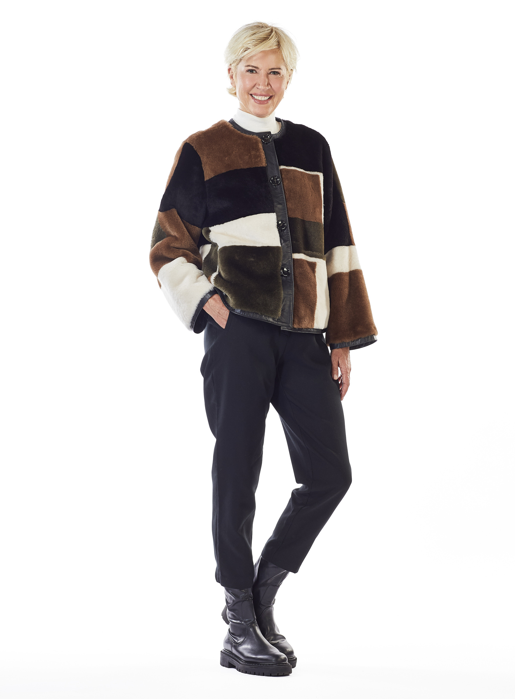 Lammfell-Wendejacke von Manzoni 24 in modischer Patchwork-Verarbeitung